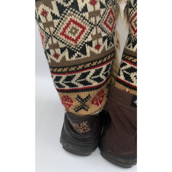 Muk Luks Women's Red Tan Knit Design Snow Boots Faux Fur Lined Size 9 Tan/Beige - Picture 14 of 16